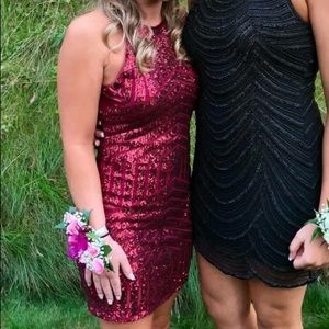Maroon Sequined Homecoming Dress
